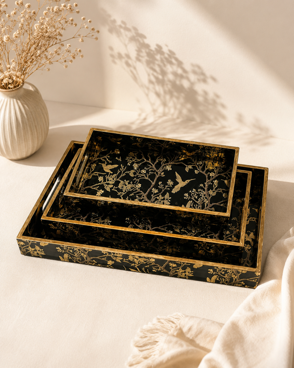 Black Bird Tray Set