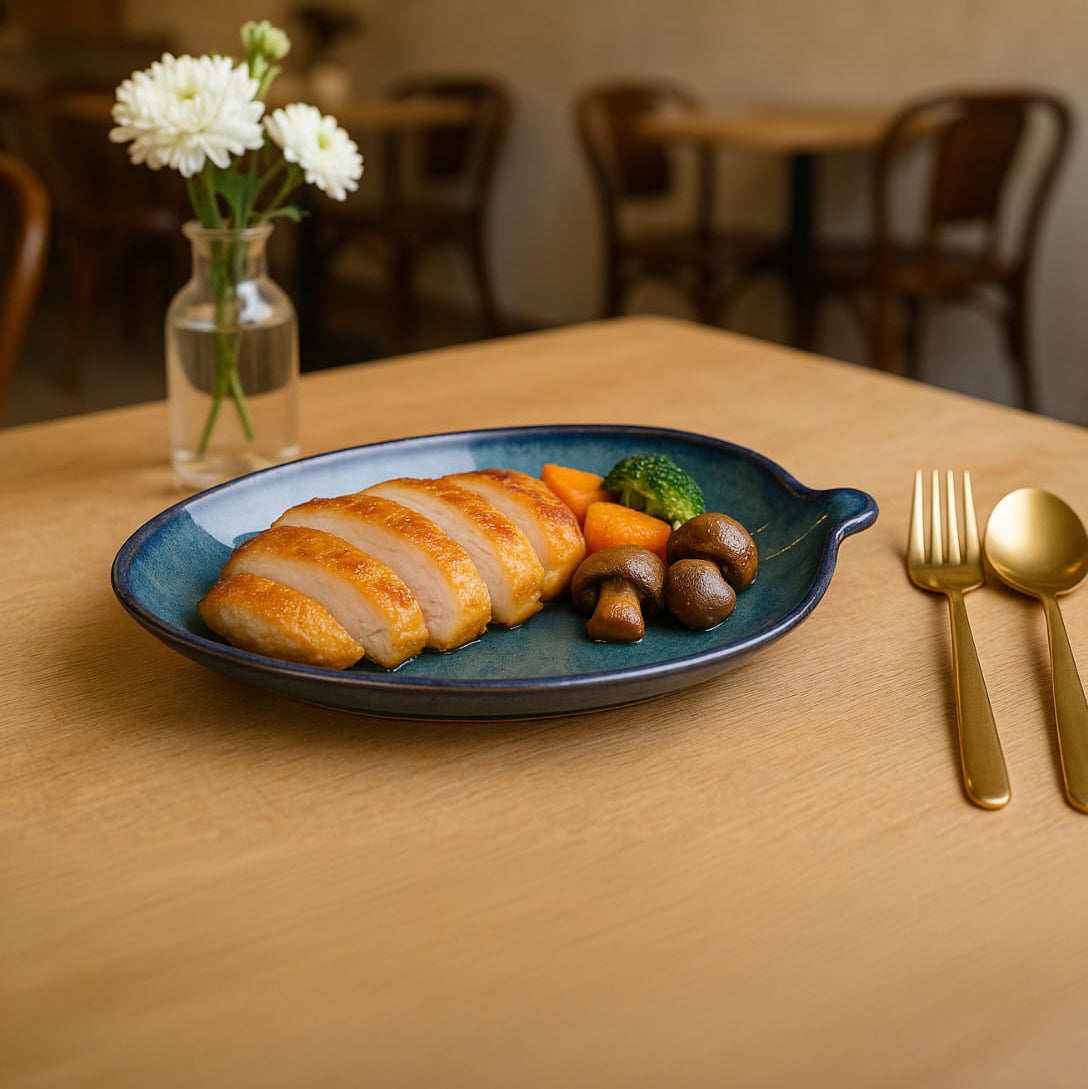 Blue leaf platter