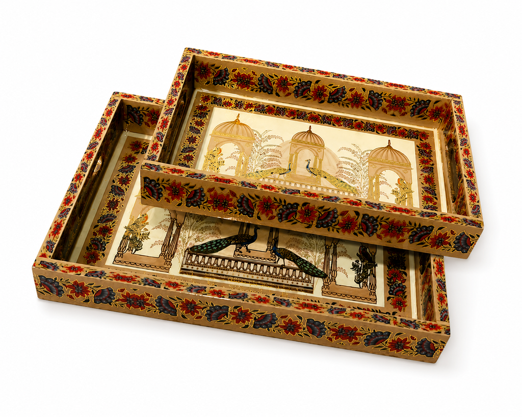 Floral Peacock Tray Set