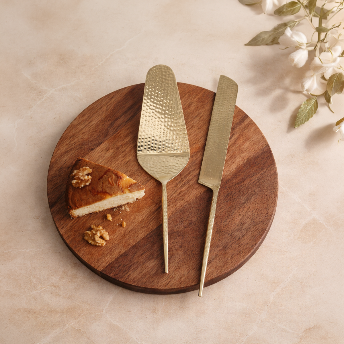 Gold Hammered Cake Knife & Server Set