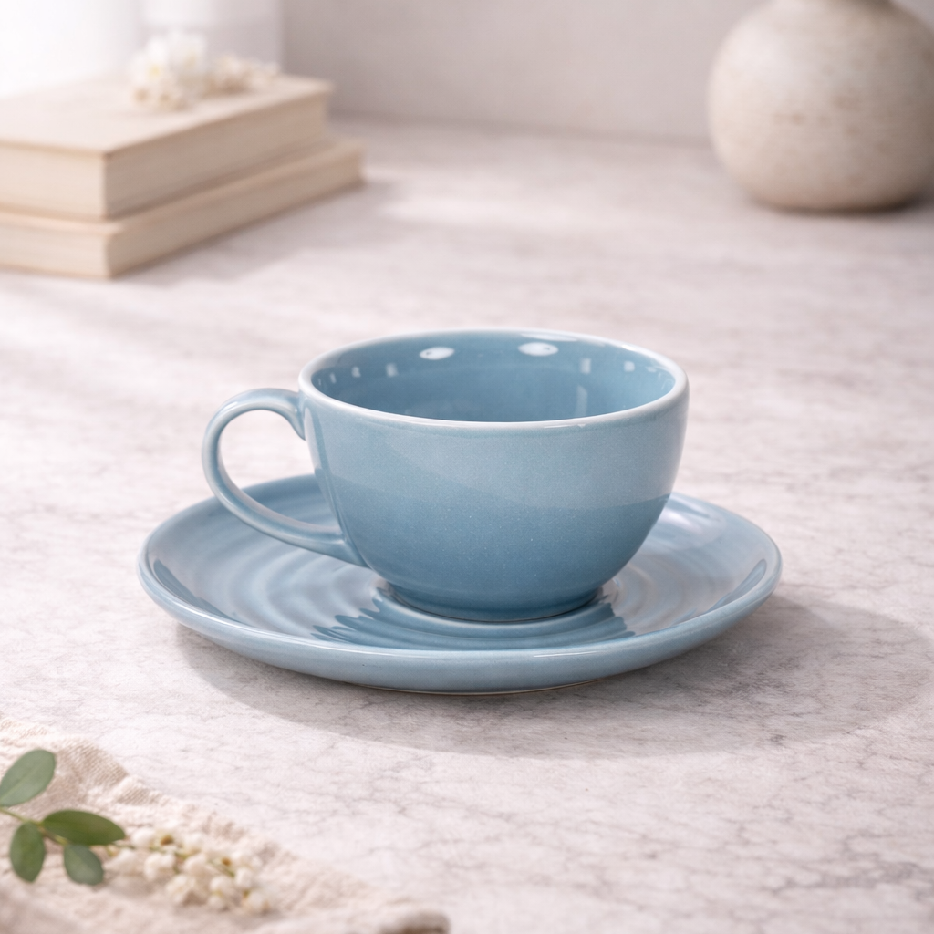 Teal Tide Wide Ceramic Cup