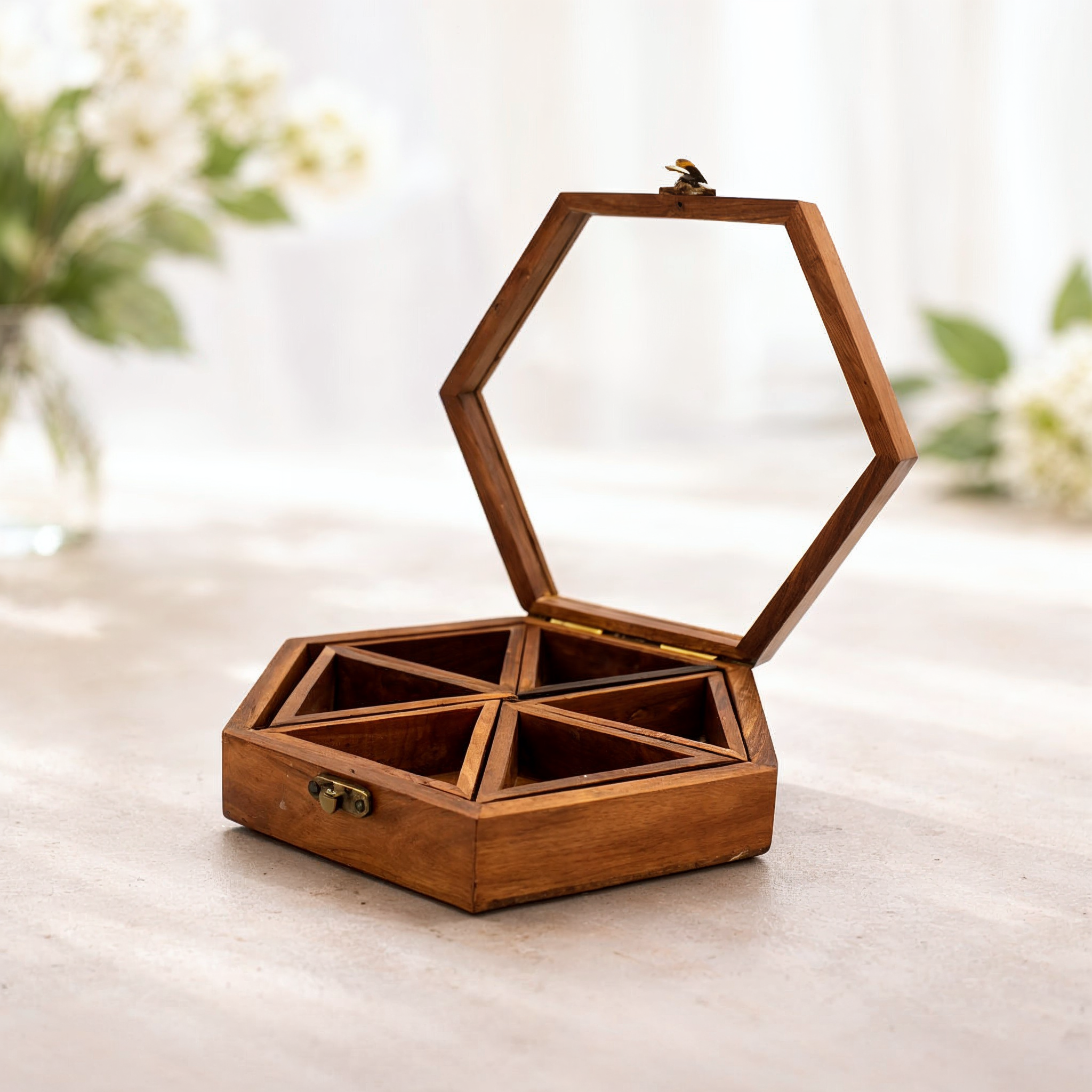 Wooden Hexagon Masala Box